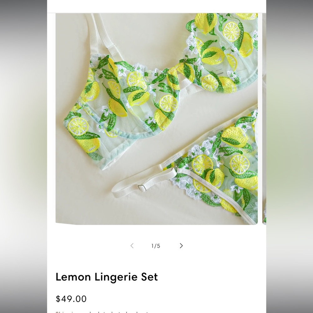 Lemon Print Lingerie Set from Moxy. Size M never worn
